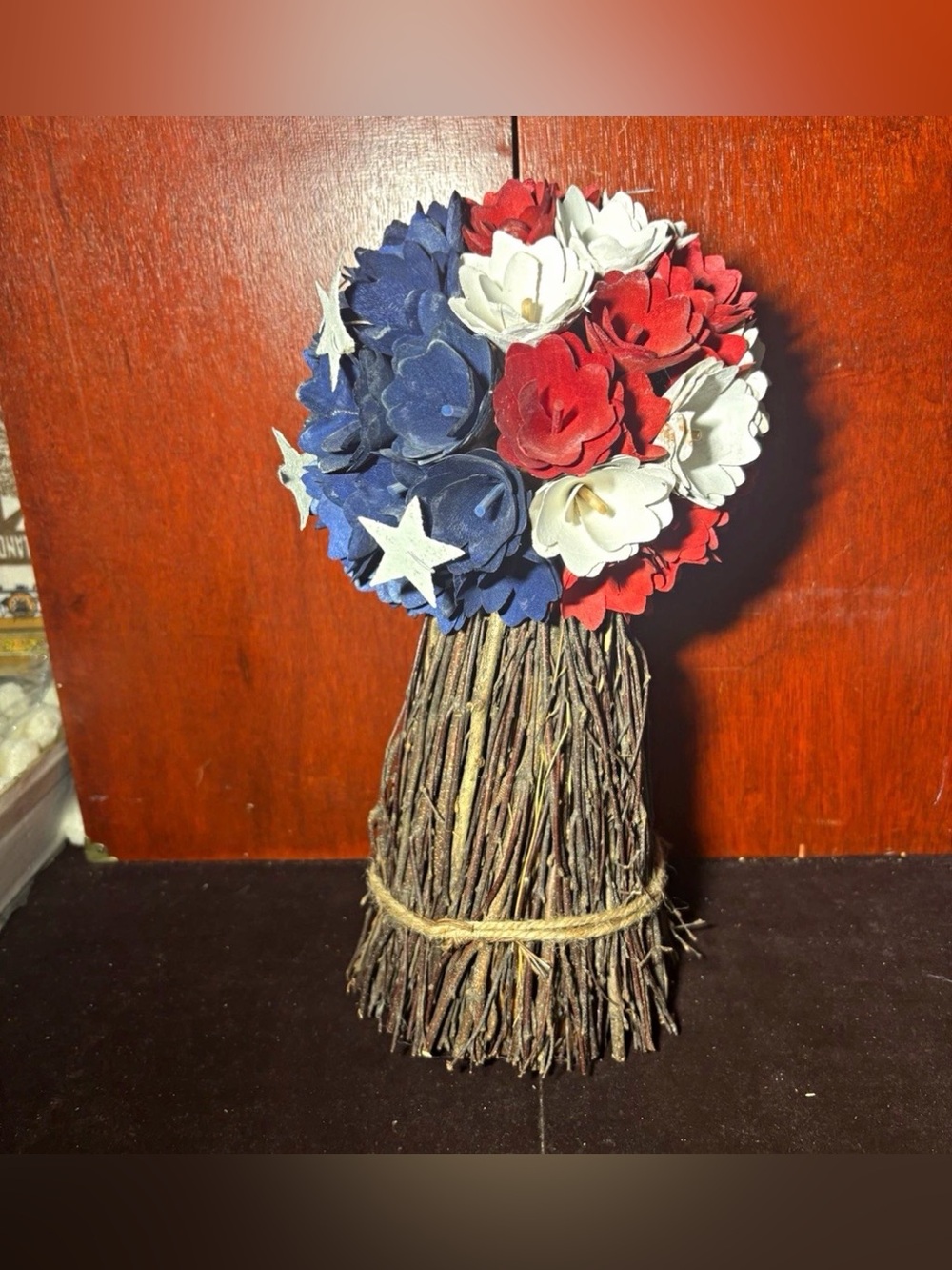 Red White & Blue Patriotic Floral Twig Table Decor